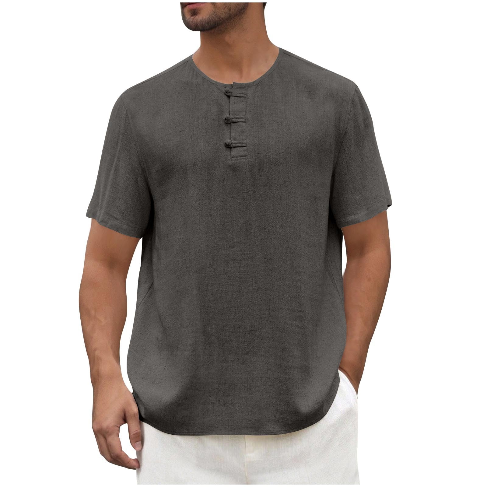 PARKLEES Heren Slim Fit Lange Mouw Button Up Casual Band Kraag Shirts, Bordeaux, M
