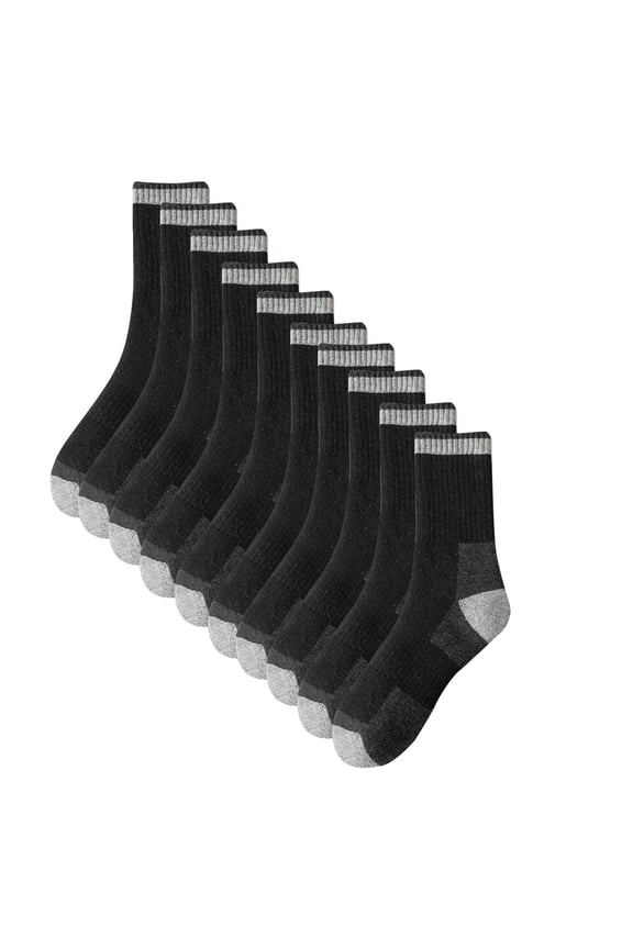 Men's Moisture Wicking Heavy Cushion Crew Socks Reinforced Heel Toe Durable Socks Black Free Size