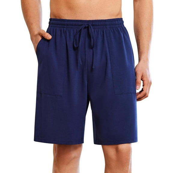 Arnsht Men's Pajama Shorts Cotton Lounge Sleep Shorts Elastic Waist Loose Comfortable Breathable Sleepwear Pants with Pockets Blue S