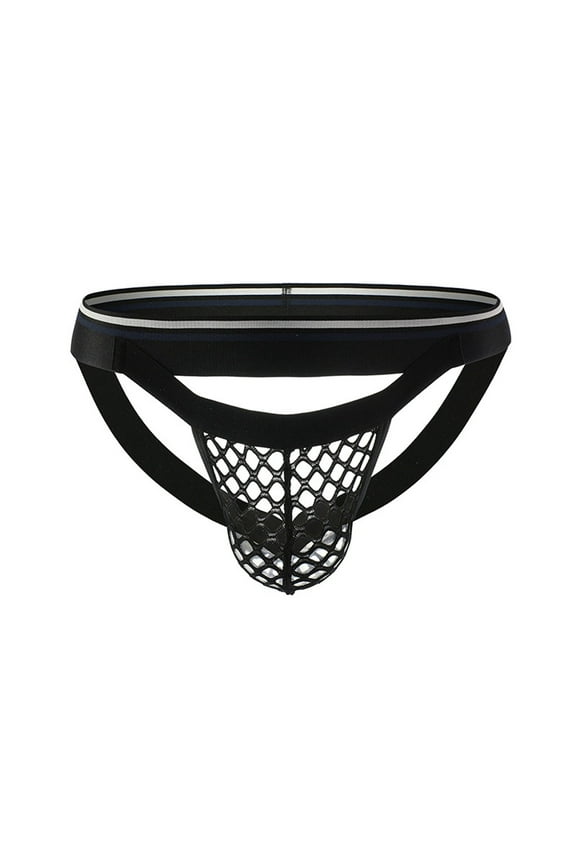 Men's Sexy Mesh Jockstrap Low Rise Underwear Jock Trendy Strap Black L