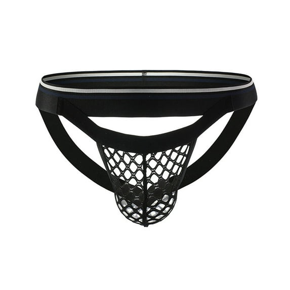 Arnsht Men's Sexy Mesh Jockstrap Low Rise Underwear Jock Trendy Strap Black M
