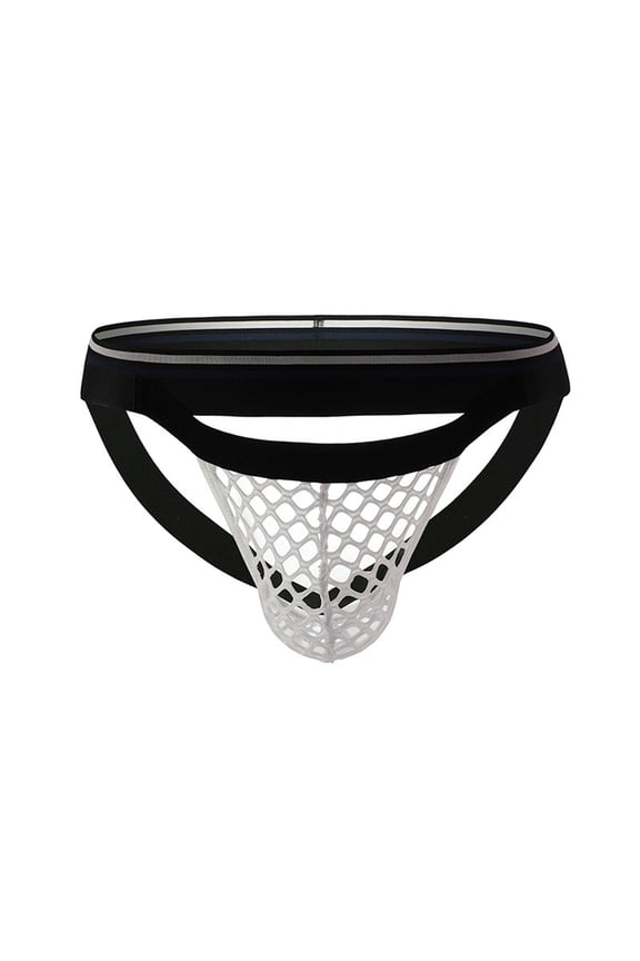 Men's Sexy Mesh Jockstrap Low Rise Underwear Jock Trendy Strap White M