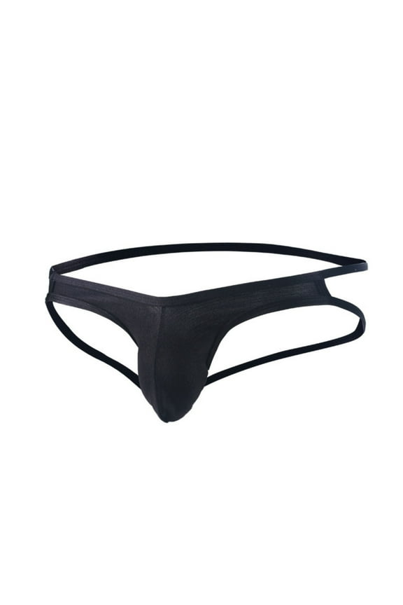 Men's Solid Color Ice Silk Underwear Low Waist Briefs Thong Soft Comfort Breathable G-String Underpants Briefs Black XL