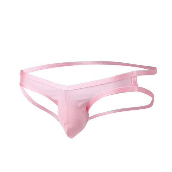 Arnsht Men's Solid Color Ice Silk Underwear Low Waist Briefs Thong Soft Comfort Breathable G-String Underpants Briefs Pink XXL