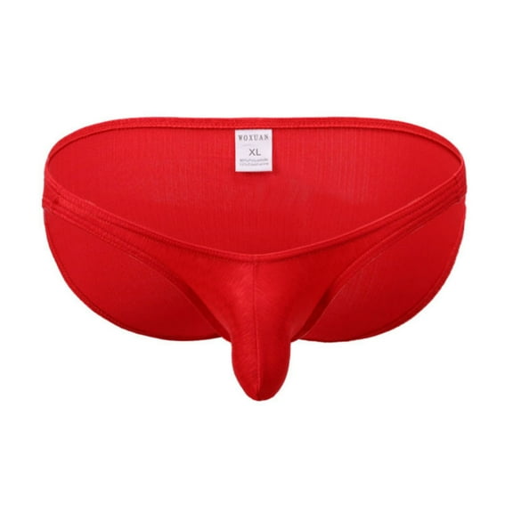 Arnsht Men's Solid Color Ice Silk Underwear Low Waist Briefs Thong Soft Comfort Breathable G-String Underpants Briefs Red M