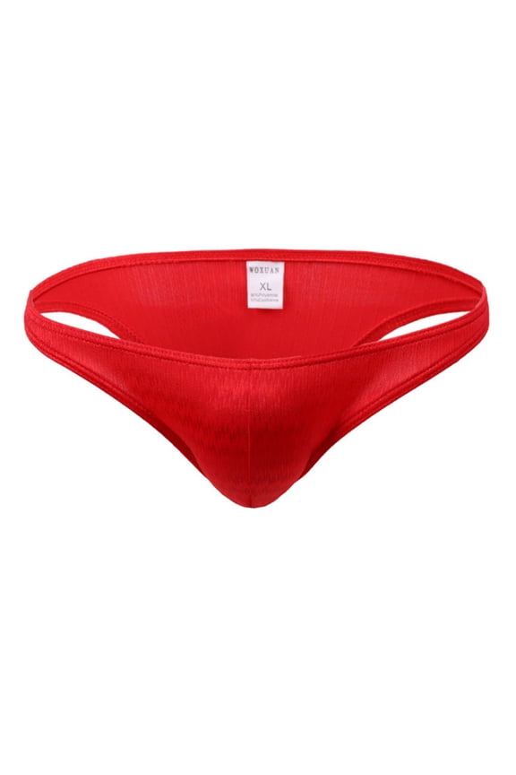 Men's Solid Color Ice Silk Underwear Low Waist Briefs Thong Soft Comfort Breathable G-String Underpants Briefs Red XL