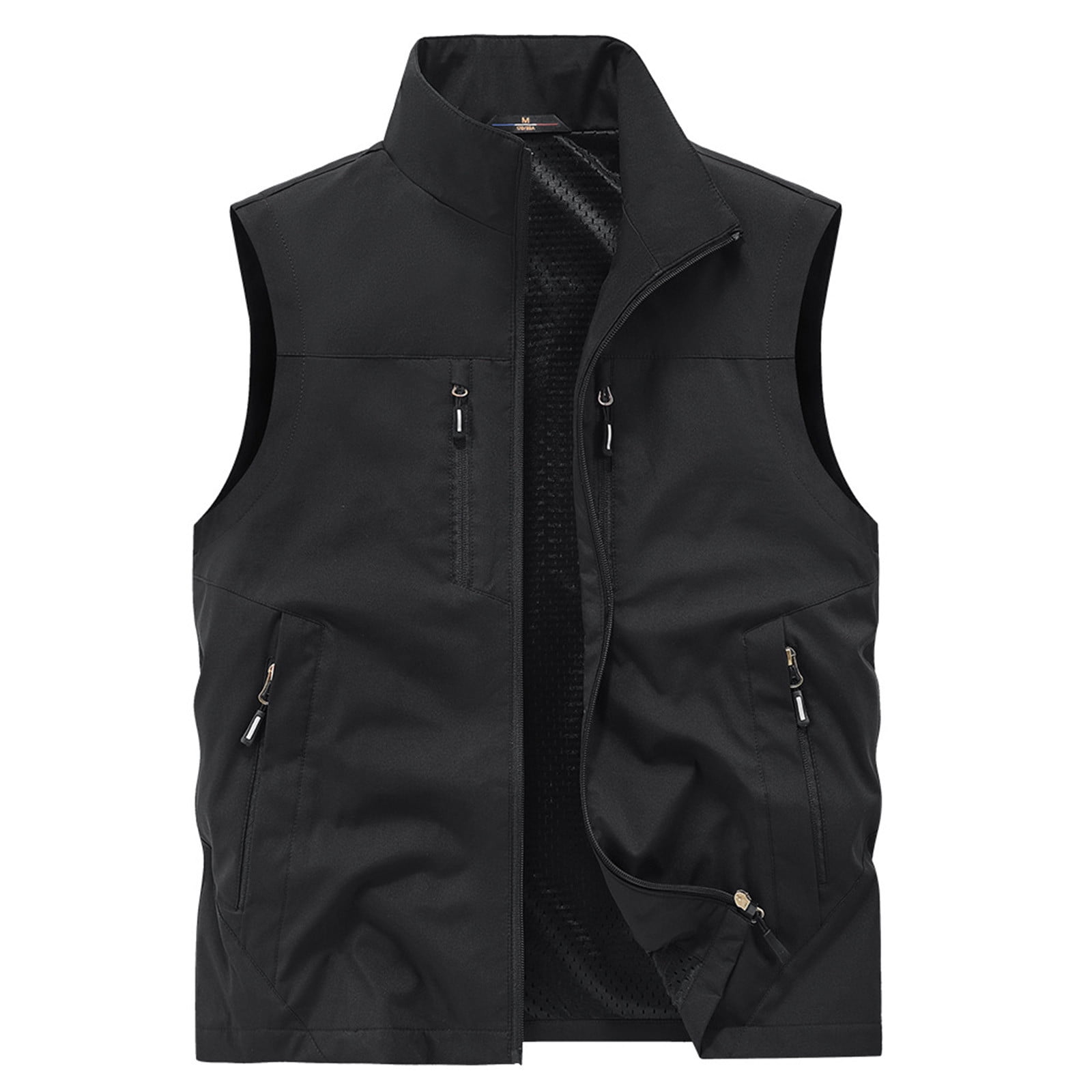 Arnsht Men's Summer Plus Size Lightweight Golf Vest Outerwear with Pockets Softshell Sleeveless Vest for Running Hiking Sports Black XXXXL
