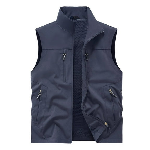 Arnsht Men's Summer Plus Size Lightweight Golf Vest Outerwear with Pockets Softshell Sleeveless Vest for Running Hiking Sports Blue M