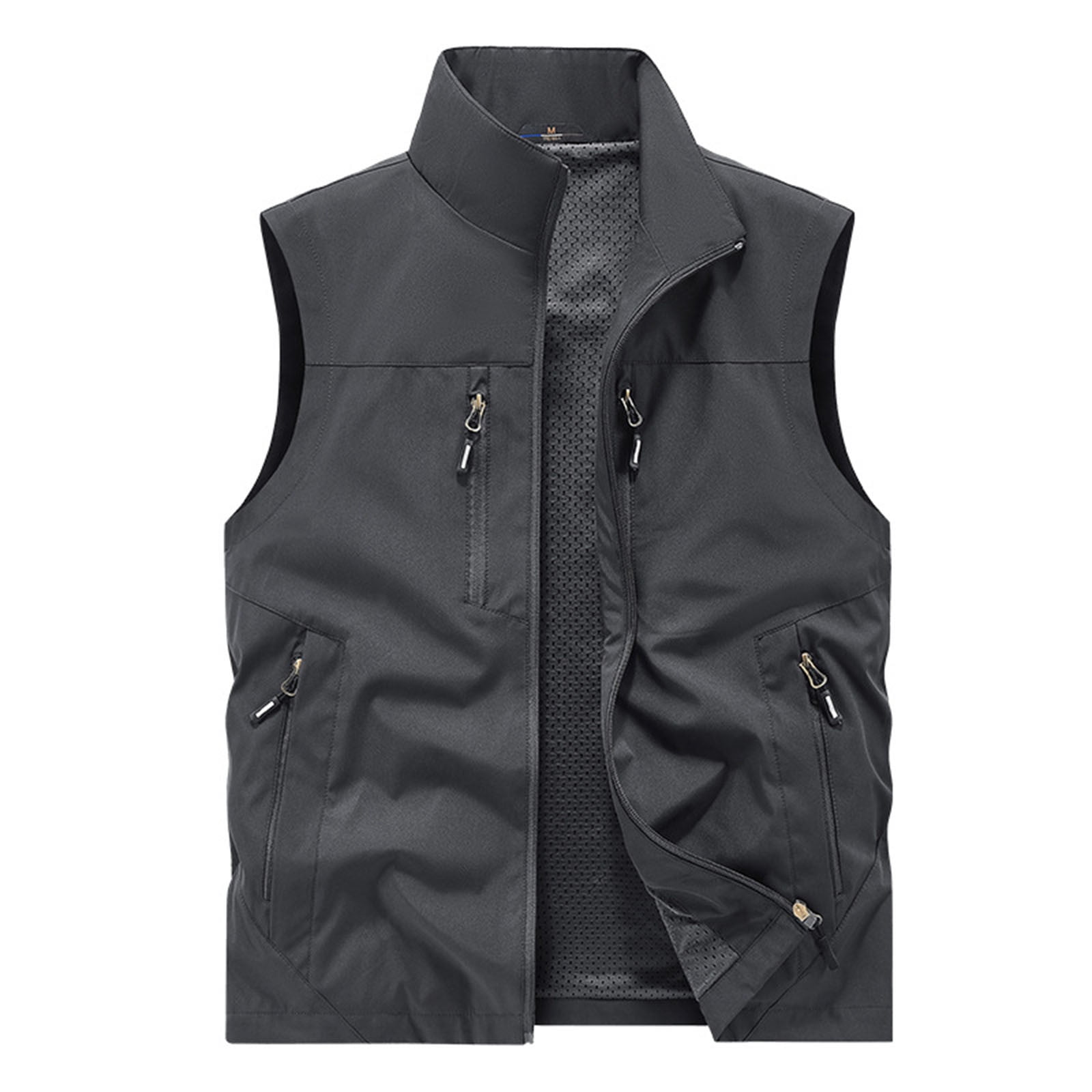 Arnsht Men's Summer Plus Size Lightweight Golf Vest Outerwear with Pockets Softshell Sleeveless Vest for Running Hiking Sports Gray XXL