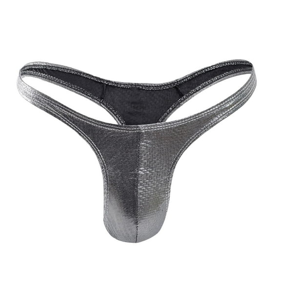 Arnsht Men's T-string Underwear Sexy Bikini Briefs No Show Thong Panties Lingerie G-string Pouch Low Waist Cut Out Breathable Silver Free Size