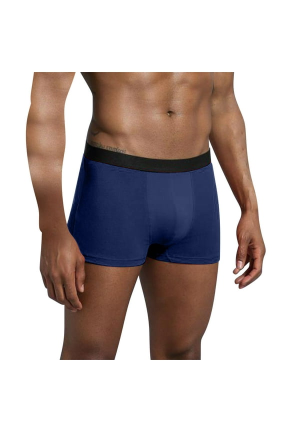 Men's Underwear Cotton Soft Breathable Comfortable Boxer Long Athletic Solid Men's Briefs Blue XL