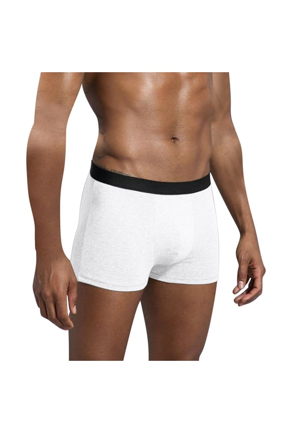 Men's Underwear Cotton Soft Breathable Comfortable Boxer Long Athletic Solid Men's Briefs White S