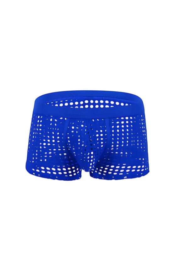 Mens Boxer Briefs Breathable Mesh Underwear Hollowed Out Solid Color Vent Underpants Blue XL