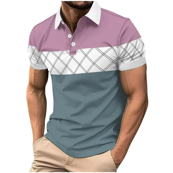 Arnsht Mens Fashion Color Block Pullover Shirts Casual Short Sleeve T Shirt Striped Moisture Wicking Golf Shirts Tops Blue XXL