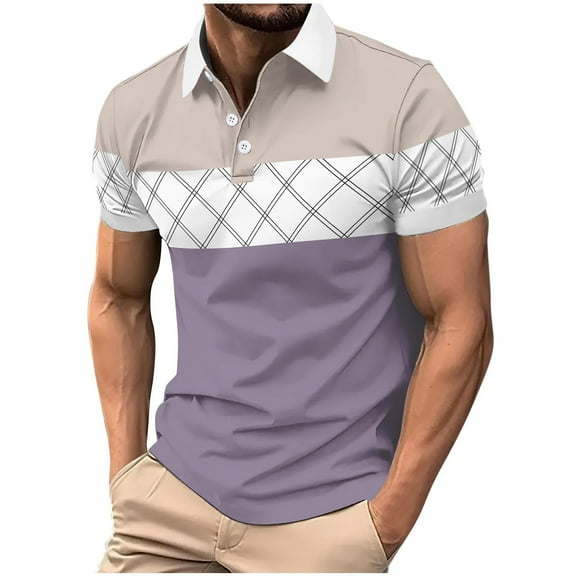 Arnsht Mens Fashion Color Block Pullover Shirts Casual Short Sleeve T Shirt Striped Moisture Wicking Golf Shirts Tops Purple S