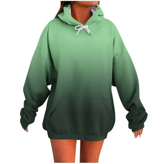 Arnsht Oversized Hoodies for Women with Pockets Fleece Hooded Sweatshirt Loose Fit Gradient Printed Cute Y2K Hoodie Green XL