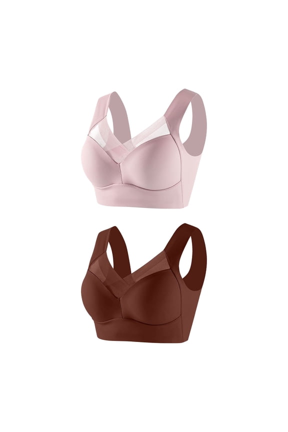 Pack 2Pcs Posture Correcting Bra for Seniors Ice Silk Gathering Bra without Steel Ring Plus Size Full Coverage Bras No Underwire Bras for Women, Breathable Non-Sensory Bralette XL