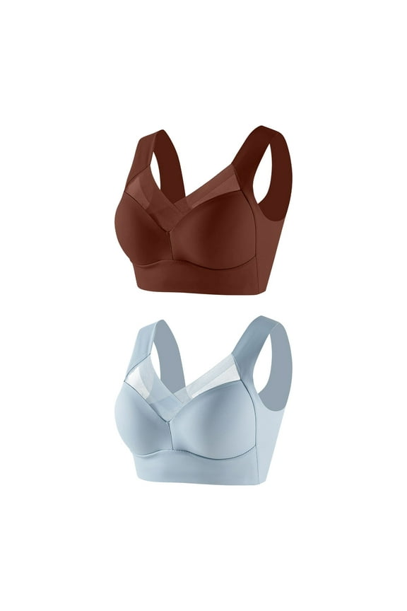 Pack 2Pcs Posture Correcting Bra for Seniors Ice Silk Gathering Bra without Steel Ring Plus Size Full Coverage Bras No Underwire Bras for Women, Breathable Non-Sensory Bralette XXL