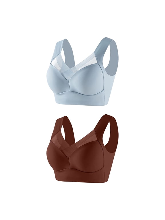 Pack 2Pcs Posture Correcting Bra for Seniors Ice Silk Gathering Bra without Steel Ring Plus Size Full Coverage Bras No Underwire Bras for Women, Breathable Non-Sensory Bralette XL