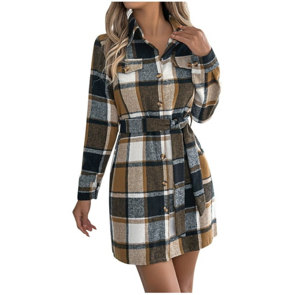 Arnsht Plaid Shacket Jacket Women Button Down Long Flannel Shirt Fall Oversized Jackets Casual Shaket Lapel Winter Coats Yellow M