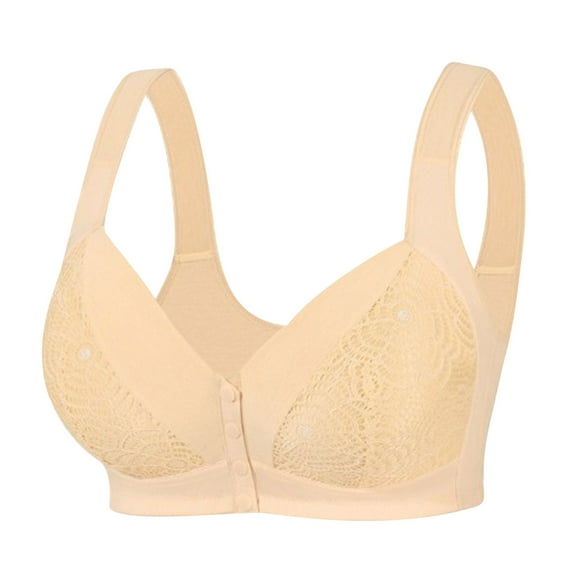 Arnsht Plus Size Push Up Bra for Women Front Buckles Underwear Smoothing Soft Comfort Breathable Bra Seamless Underwire Daily Bras Beige 50B