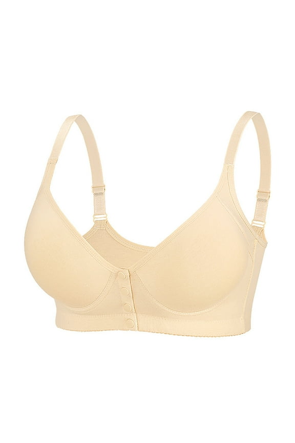 Plus Size Push Up Bra for Women Front Buckles Underwear Smoothing Soft Comfort Breathable Bra Seamless Underwire T-Shirt Bra Beige 34A