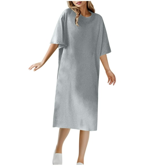 Arnsht Plus Size Shirt Dress for Women Nightgown Short Sleeves T shirt Night Dress Round Neck Womans Nightgown with Pocket Gray M