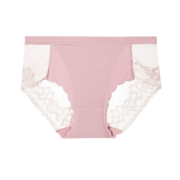Arnsht Plus Size Women's Floral Lace Sheer Briefs High Waist Panties Soft Breathable Comfortable Seamless Underwear Pink S