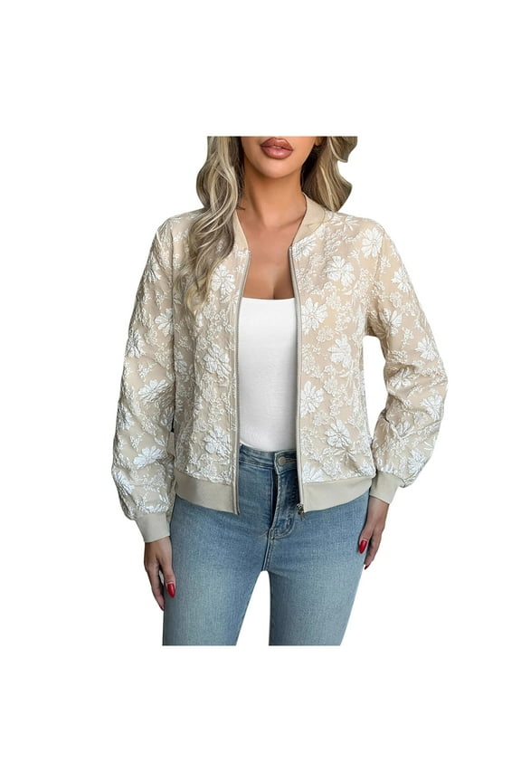 Printed Thin Sunscreen Cropped Bomber Jackets Women Breathable Short Coats Spring Summer Sun Protection Outwear Casual White L