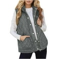 thumbnail image 1 of Arnsht Puffer Vest for Women Quilted Stand Collar Zip Up Snap Button Coat Winter Trendy Puffy Sleeveless Jacket with Pockets Gray S, 1 of 7
