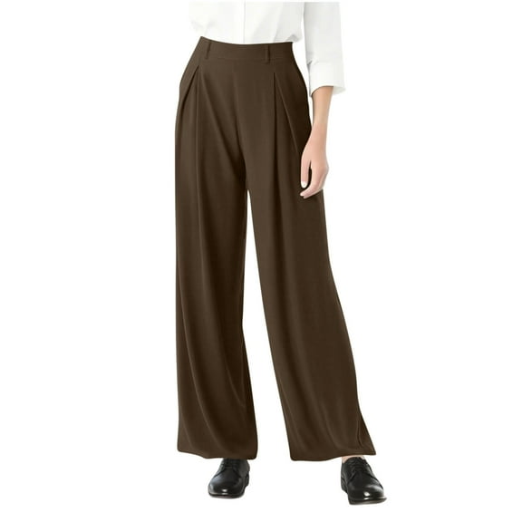Arnsht Pull On Dress Pants for Women Plus Size Wide Leg Palazzo Pants Dressy Casual Slacks Elastic High Waisted Trousers Brown L