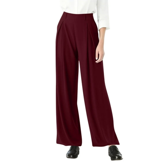 Arnsht Pull On Dress Pants for Women Plus Size Wide Leg Palazzo Pants Dressy Casual Slacks Elastic High Waisted Trousers Red XXXXXL