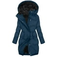 thumbnail image 1 of Arnsht (S-5XL) Big and Tall Women's Winter Warm Long Puffer Jacket Solid Color Long Sleeved Hooded Padded Zip Baggy Coats with Pockets Outwear Blue XXXL, 1 of 8