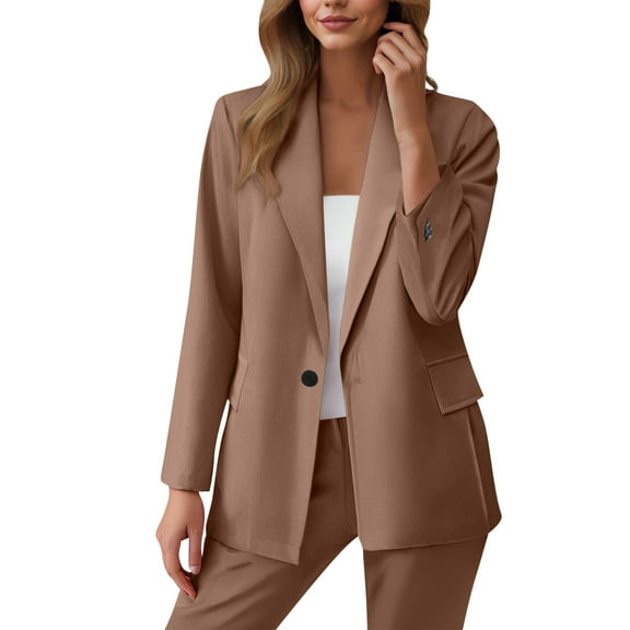 Arnsht (S-5XL) Plus Size Women Blazer Oversized Long Sleeve Solid Color Lapel Button Business Casual Office Suit Jacket Brown XXXXL