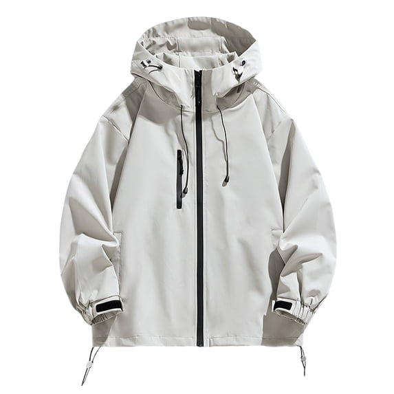 Arnsht (S-5XL) Plus Size Women's Lightweight Outdoor Solid Color Hiking Pocket Zipper Outerwear Wind-Proof Hooded Jacket Gray L