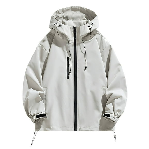 Arnsht (S-5XL) Plus Size Women's Lightweight Outdoor Solid Color Hiking Pocket Zipper Outerwear Wind-Proof Hooded Jacket White XXXL