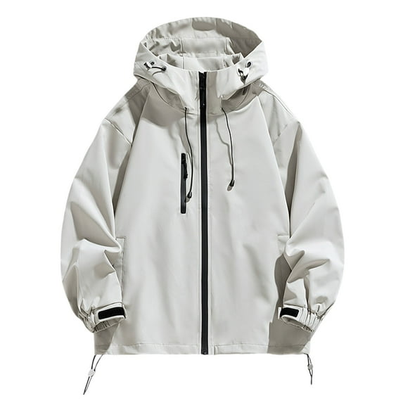 Arnsht (S-5XL) Plus Size Women's Lightweight Outdoor Solid Color Hiking Pocket Zipper Outerwear Wind-Proof Hooded Jacket White XXXL