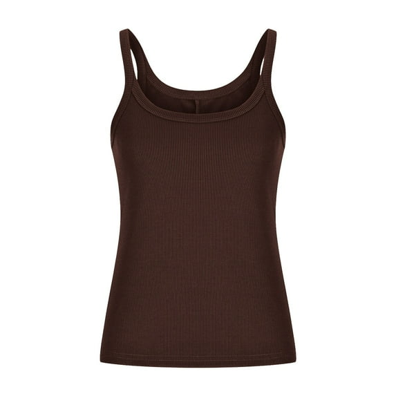 Arnsht (S-5XL) Plus Size Women's Tank Tops Sexy Square Neck Top Racerback Ribbed Camisoles Base Layer Slim Fit Tops Brown XXL