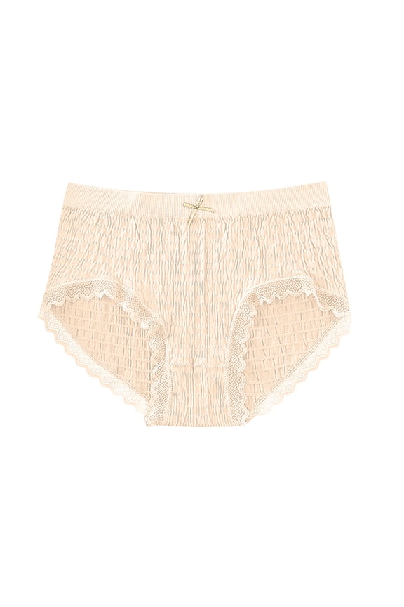 Seamless Women's Panties Mid Waist Modal Lace Edge Panties Underwear Cute Sleepwear Soft Lingerie Undies for Women Beige L