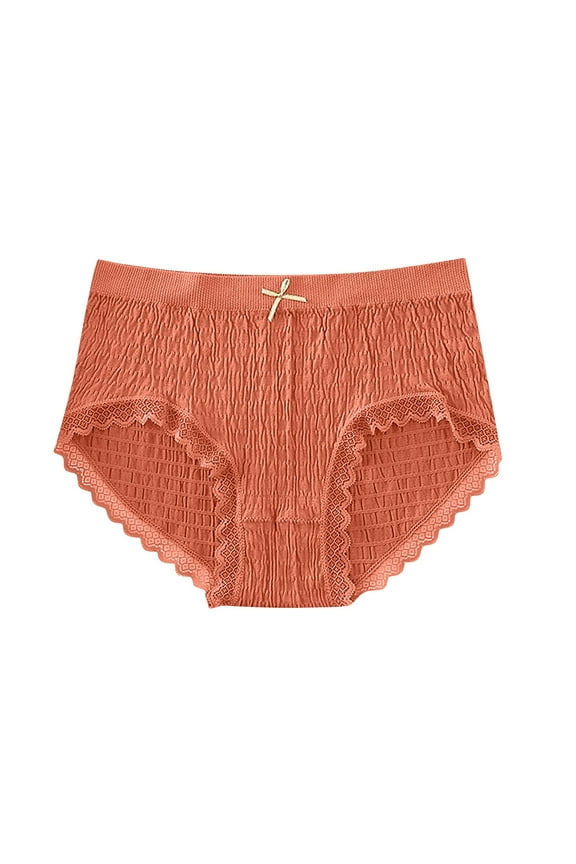 Seamless Women's Panties Mid Waist Modal Lace Edge Panties Underwear Cute Sleepwear Soft Lingerie Undies for Women Orange L