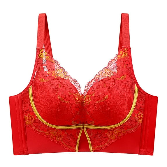 Arnsht Small Bust Thick Padded Wireless Bra Soft Comfort Breathable Underwear Gathering Daily Bra Lace Non-Steel Ring Bra Red XXXXL