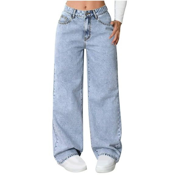 Arnsht Straight Leg Jeans for Women,High Waisted Wide Leg Loose Stretchy Boyfriend Denim Pants Baggy Jeans for Women Blue S