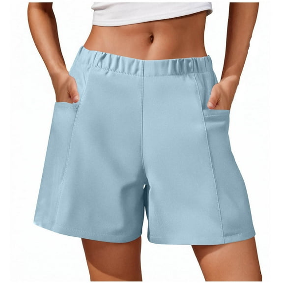 Arnsht Stretch Relaxed Shorts for Women Elastic High Waist Summer Lightweight Solid Color Casual Shorts with Pockets Blue XXL