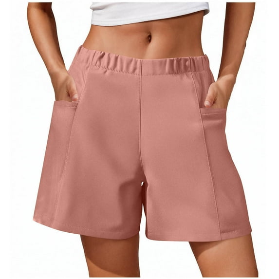 Arnsht Stretch Relaxed Shorts for Women Elastic High Waist Summer Lightweight Solid Color Casual Shorts with Pockets Pink S