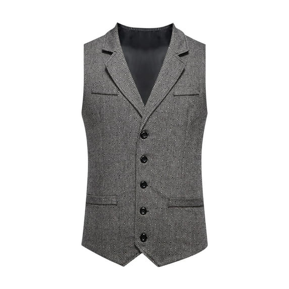 Arnsht Suit Vest for Men Herringbone Tweed Suit Vest Retro Solid Business Formal Dress Vests Slim Fit Tailored Collar Waistcoat Gray M