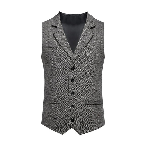 Arnsht Suit Vest for Men Herringbone Tweed Suit Vest Retro Solid Business Formal Dress Vests Slim Fit Tailored Collar Waistcoat Gray S