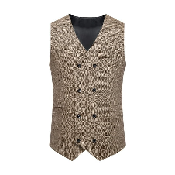 Arnsht Suit Vest for Men Herringbone Tweed Suit Vest Retro Solid Business Formal Dress Vests Slim Fit Tailored Collar Waistcoat Yellow L