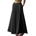 thumbnail image 1 of Arnsht Summer Solod Color Skirts for Women Elastic Waist Tiered Maxi Skirt Long Flowy Beach Skirt with Pocket Black M, 1 of 9