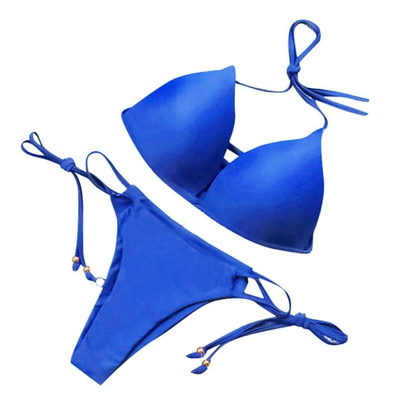 Arnsht Swimsuit for Women 2025 High Waisted Triangle Bikini Set Push up Padded Bra Two Piece Bathing Suits Tummy Control Swimwear Blue S