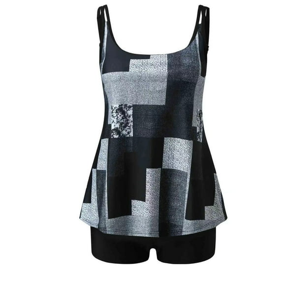 Arnsht Tankini Swimsuits for Women Two Piece Bathing Suits Tops with Boyshorts Print Sleeveless Halter Loose Fit Comfortable Breathable Swimwear Gray M